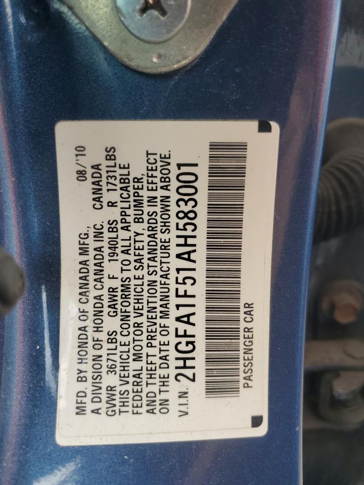 2010 Honda Civic Lx VIN: 2HGFA1F51AH583001 Lot: 65122084