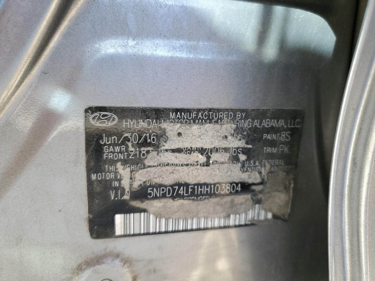 2017 Hyundai Elantra Se VIN: 5NPD74LF1HH103804 Lot: 60908114