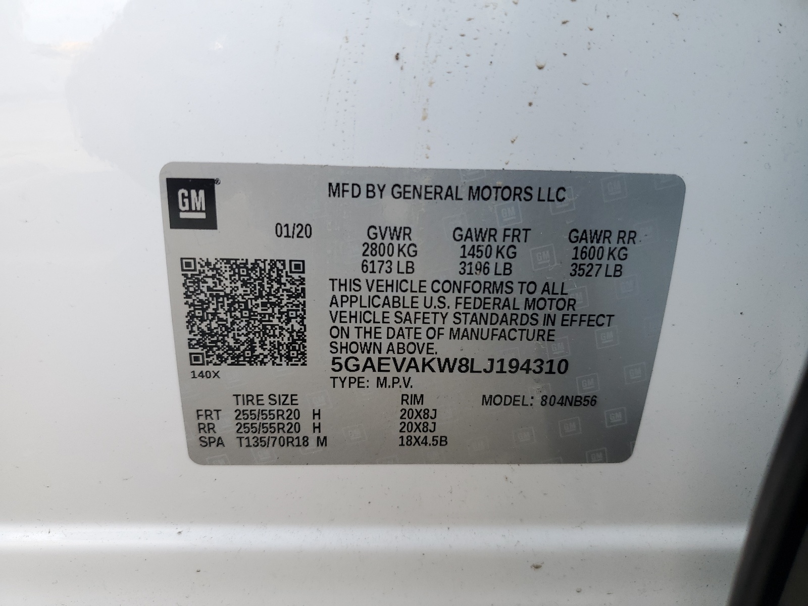 5GAEVAKW8LJ194310 2020 Buick Enclave Essence