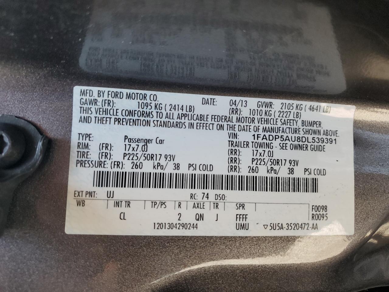 2013 Ford C-Max Se VIN: 1FADP5AU8DL539391 Lot: 61881674