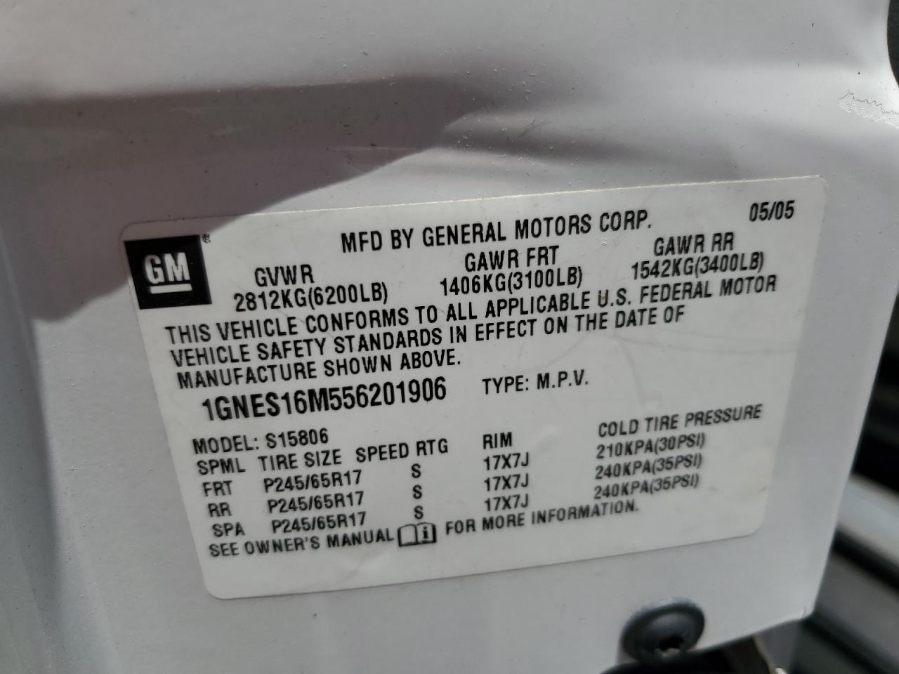 2005 Chevrolet Trailblazer Ext Ls VIN: 1GNES16M556201906 Lot: 62399304