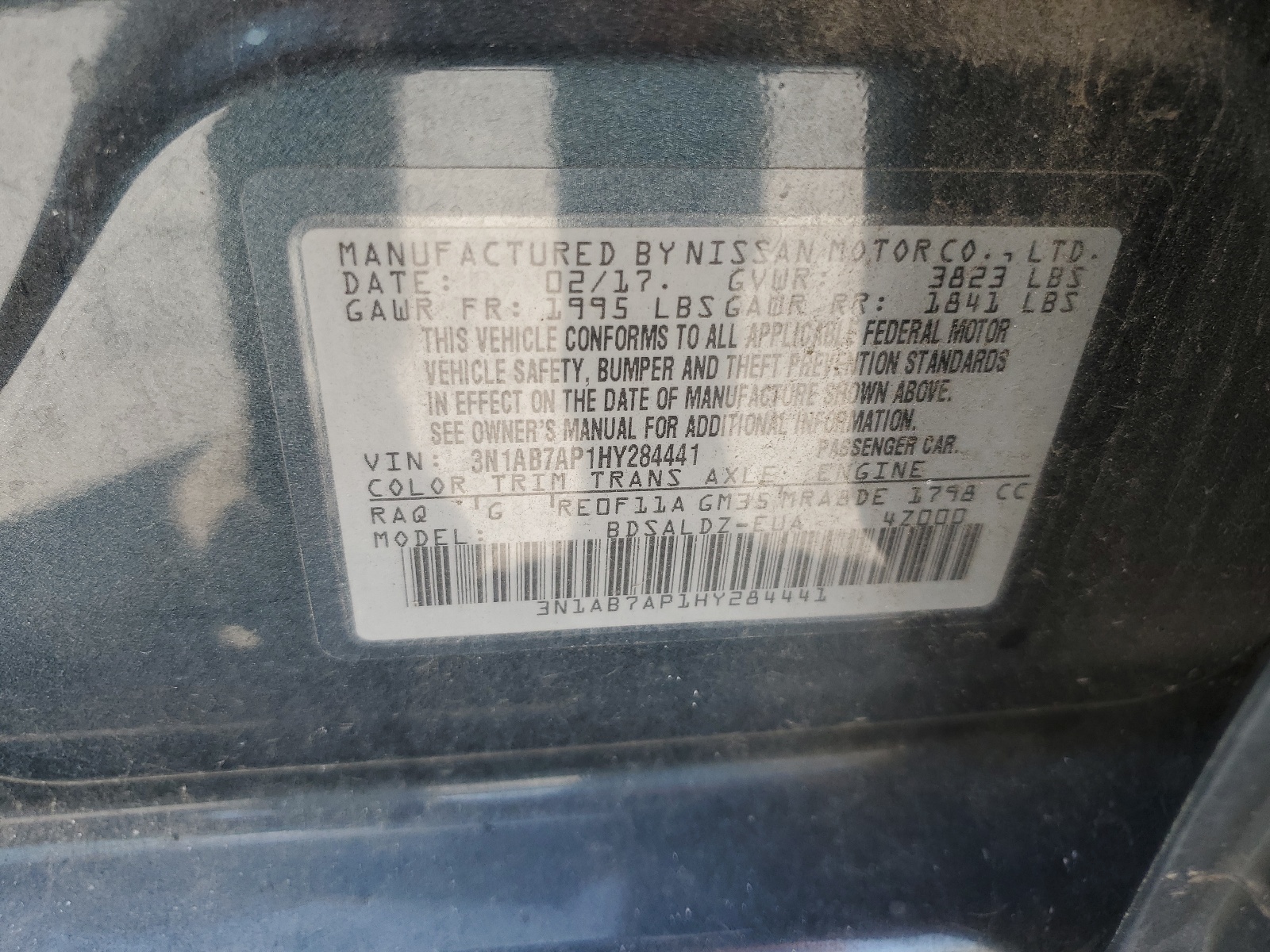 3N1AB7AP1HY284441 2017 Nissan Sentra S