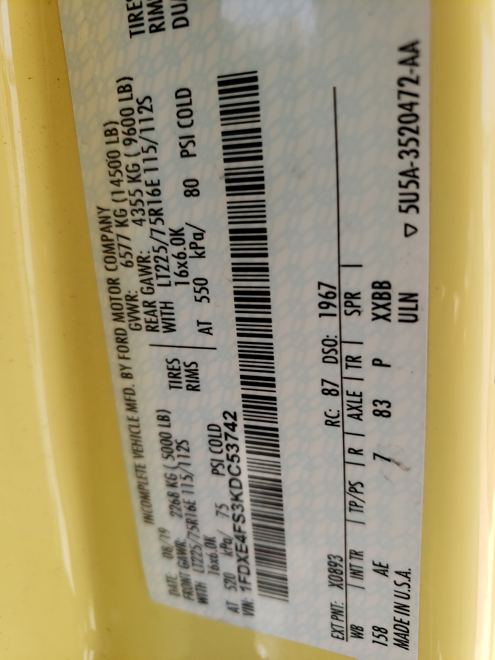 1FDXE4FS3KDC53742 2019 Ford Econoline E450 Super Duty Cutaway Van