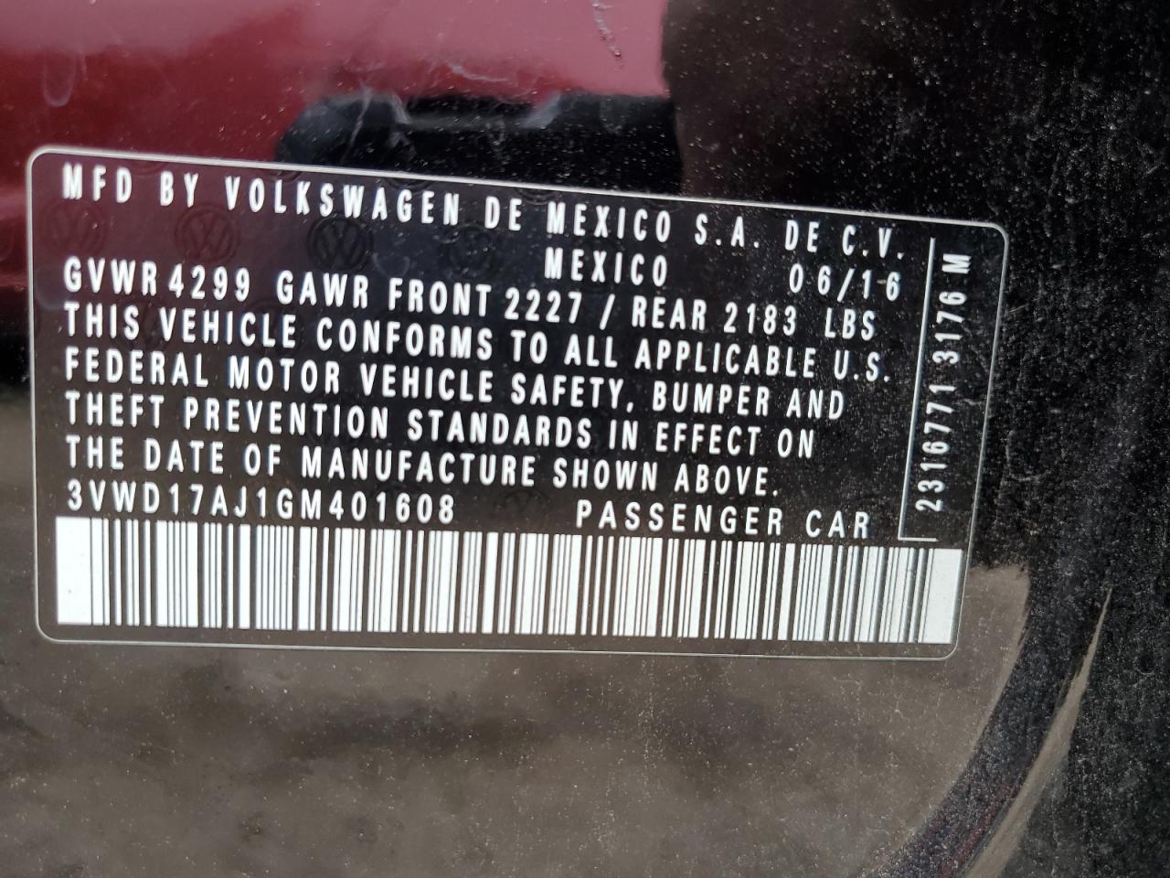 2016 Volkswagen Jetta Sport VIN: 3VWD17AJ1GM401608 Lot: 62803954