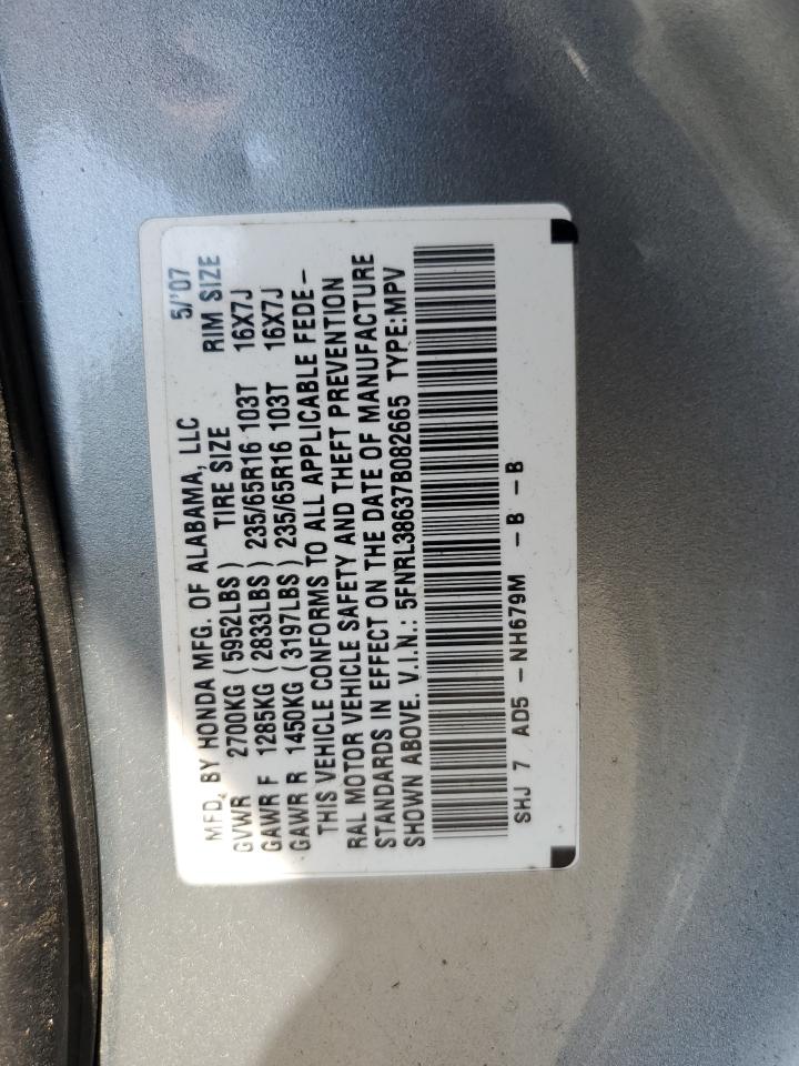 2007 Honda Odyssey Exl VIN: 5FNRL38637B082665 Lot: 62840904