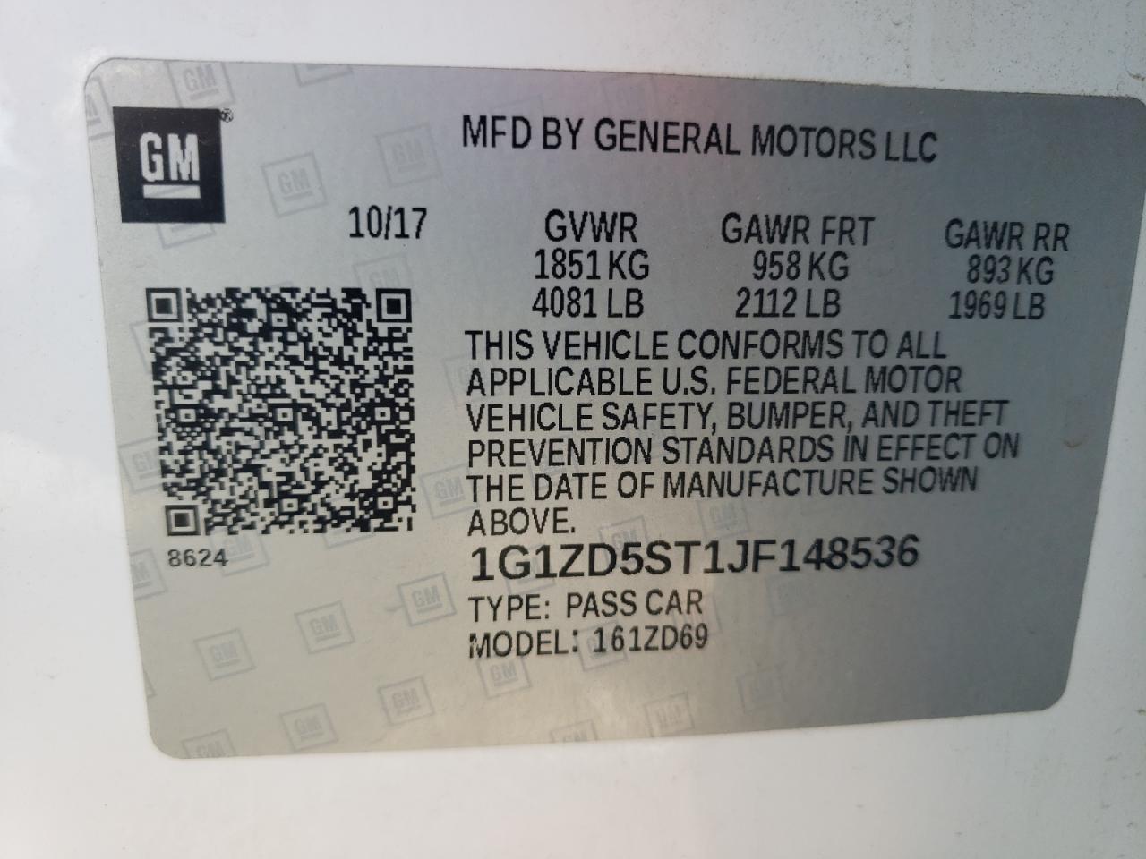 1G1ZD5ST1JF148536 2018 Chevrolet Malibu Lt