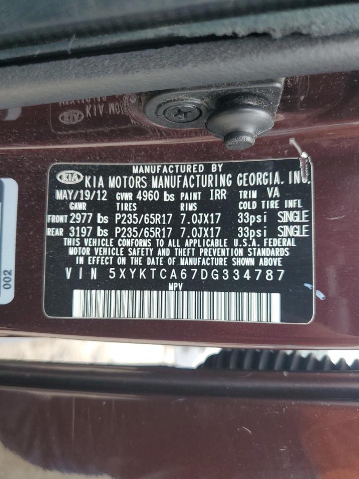 2013 Kia Sorento Lx VIN: 5XYKTCA67DG334787 Lot: 63824964