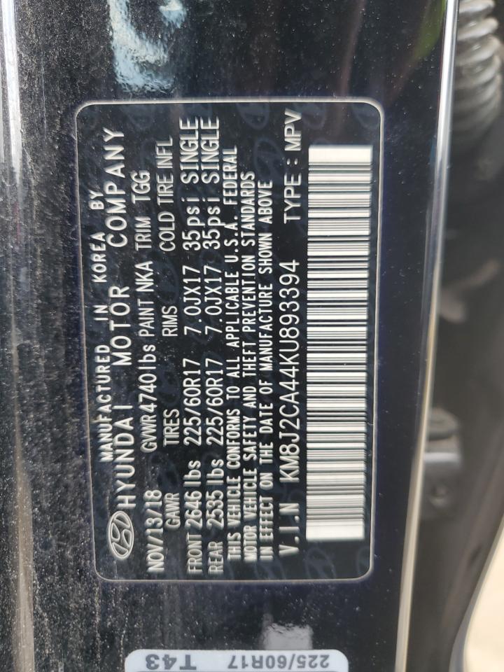 2019 Hyundai Tucson Se VIN: KM8J2CA44KU893394 Lot: 62542364