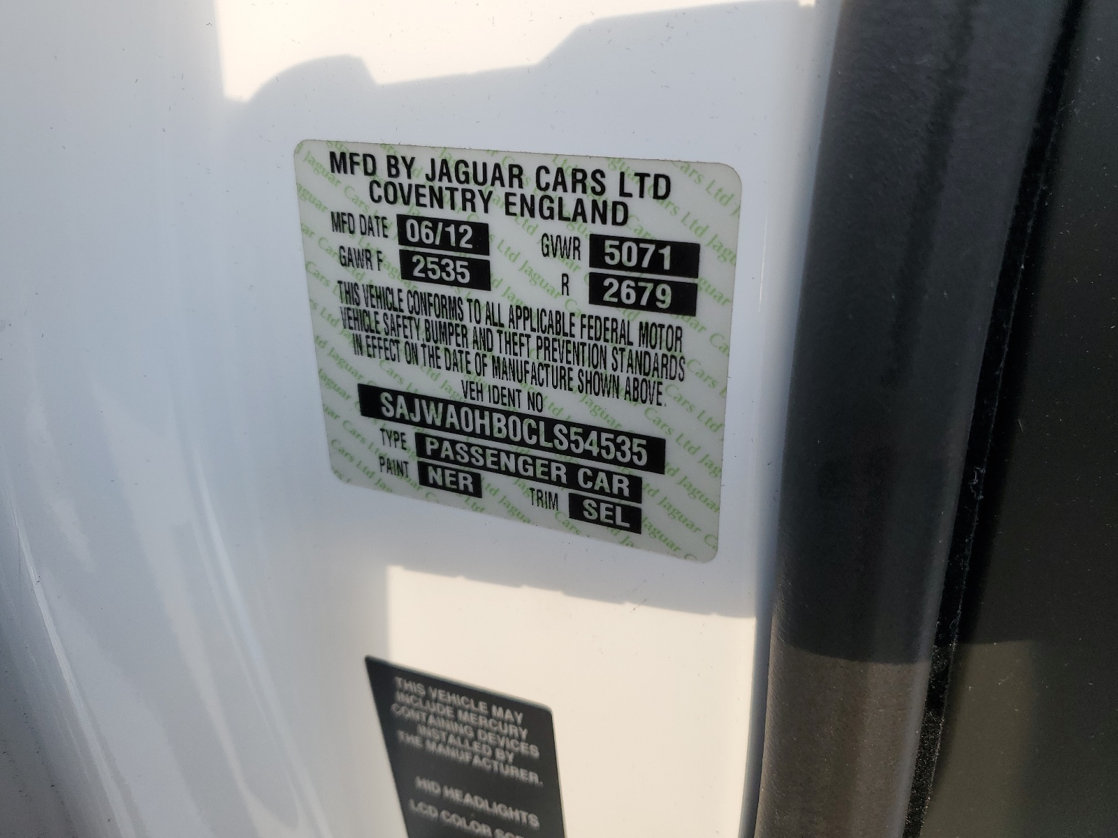 SAJWA0HB0CLS54535 2012 Jaguar Xf Portfolio