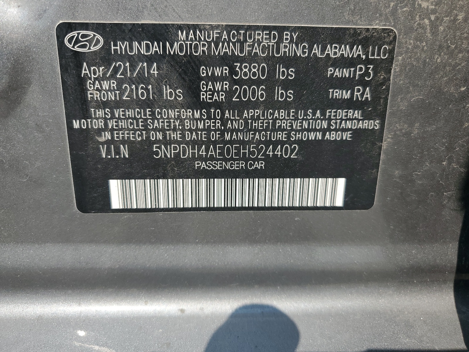 5NPDH4AE0EH524402 2014 Hyundai Elantra Se