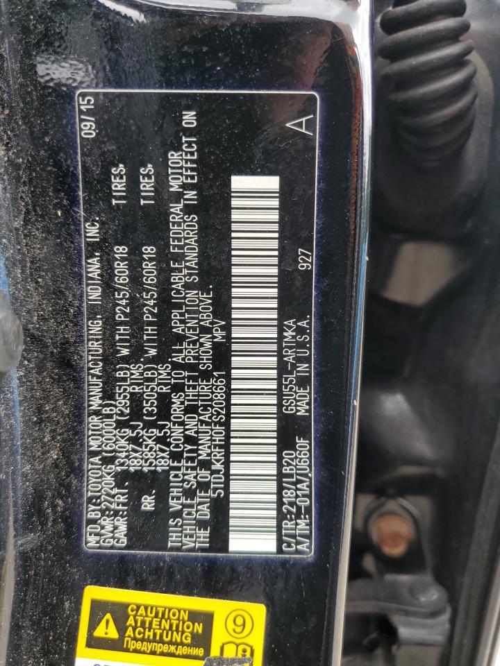 2015 Toyota Highlander Xle VIN: 5TDJKRFH0FS208661 Lot: 65185174