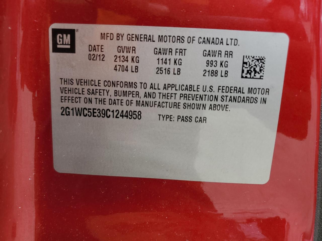 2012 Chevrolet Impala Ltz VIN: 2G1WC5E39C1244958 Lot: 61886854