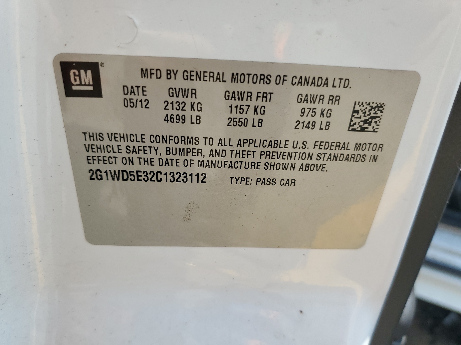 2G1WD5E32C1323112 2012 Chevrolet Impala Police