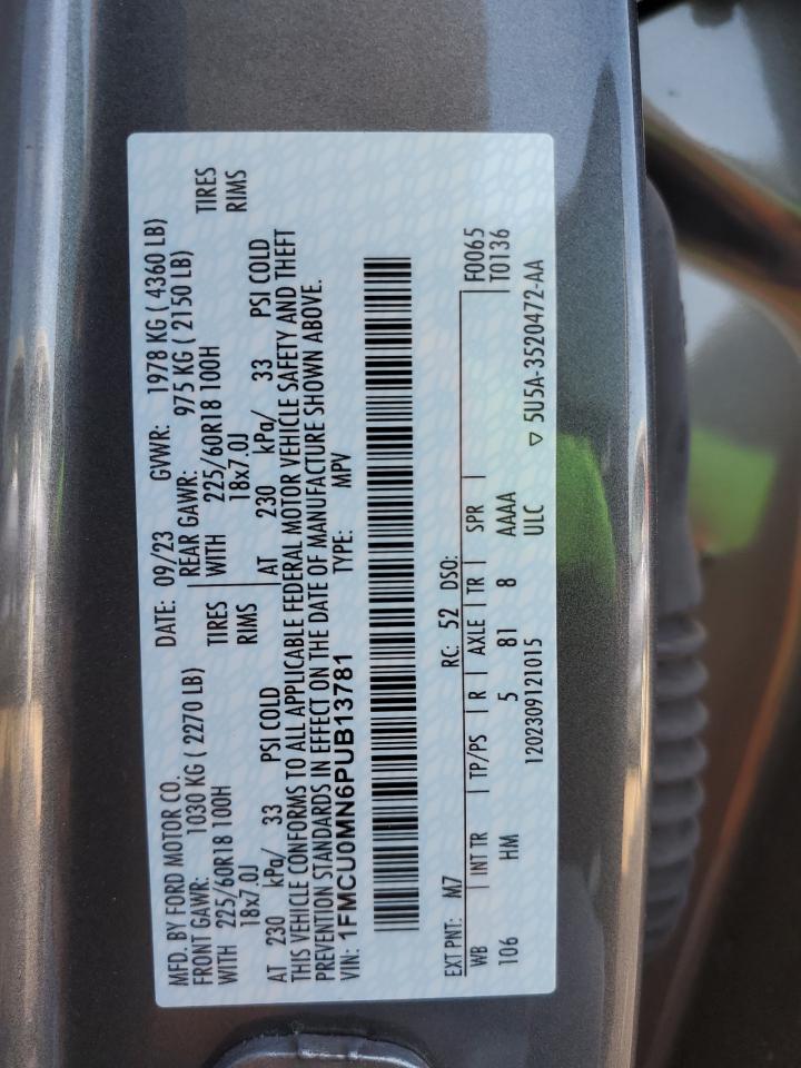 2023 Ford Escape St Line VIN: 1FMCU0MN6PUB13781 Lot: 65072464