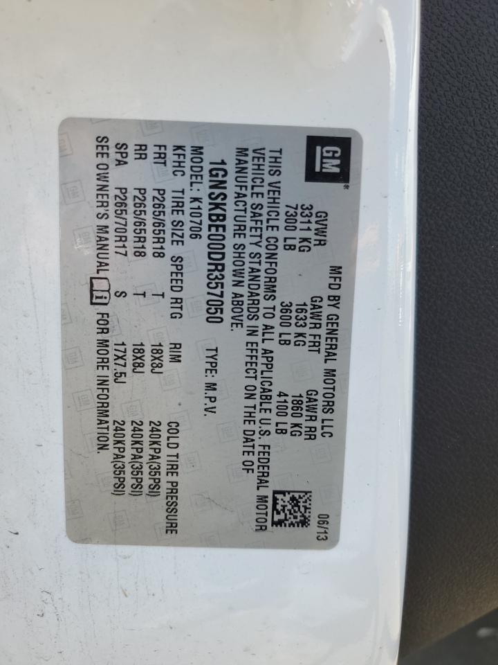 2013 Chevrolet Tahoe K1500 Lt VIN: 1GNSKBE00DR357050 Lot: 61709074