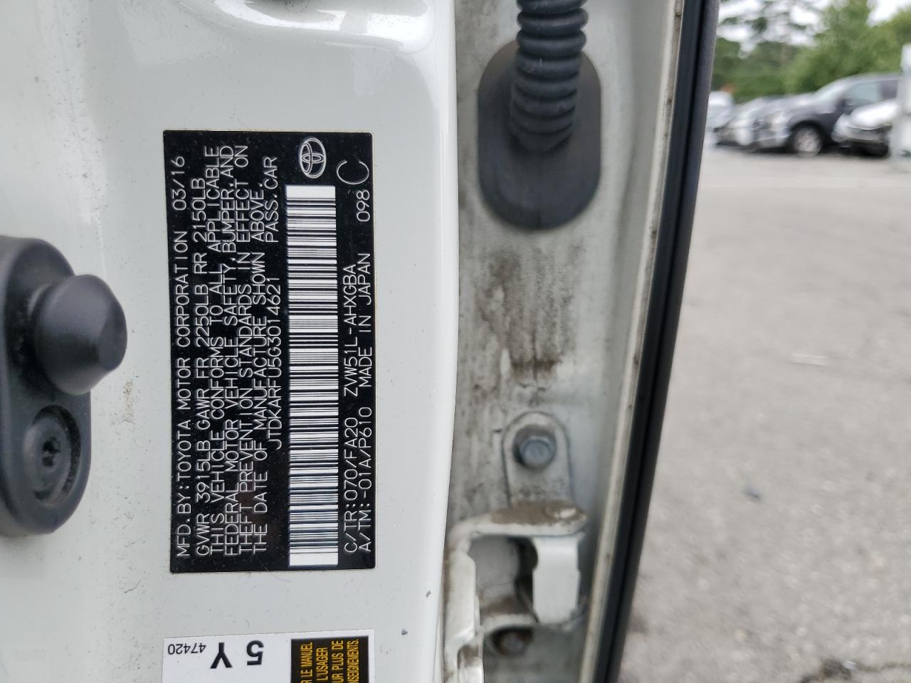 2016 Toyota Prius VIN: JTDKARFU5G3014621 Lot: 65177814