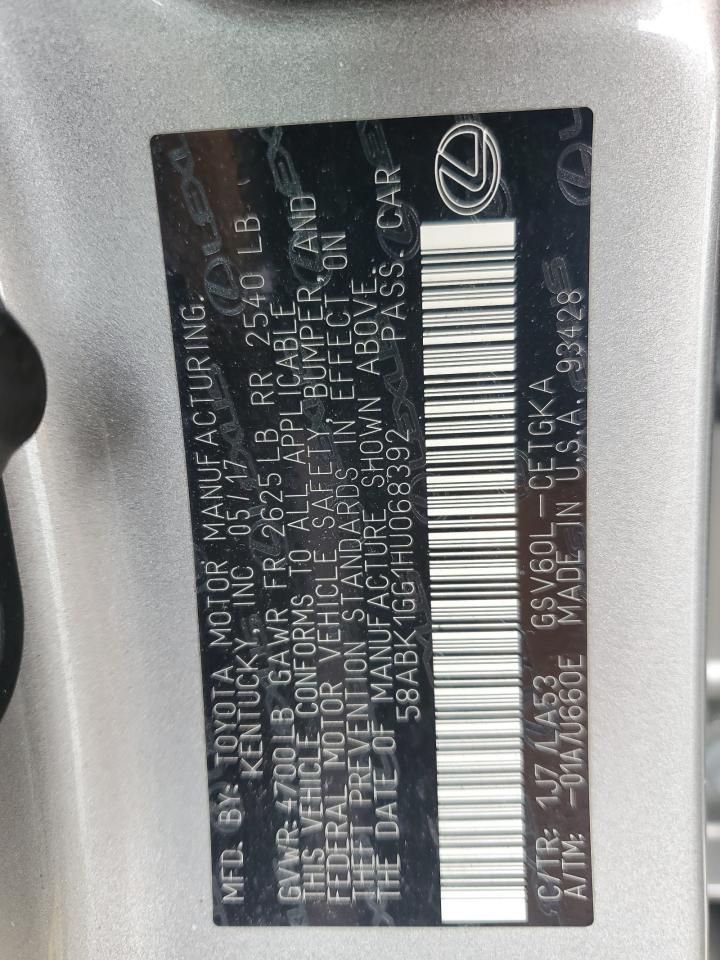 2017 Lexus Es 350 VIN: 58ABK1GG1HU068392 Lot: 63910914