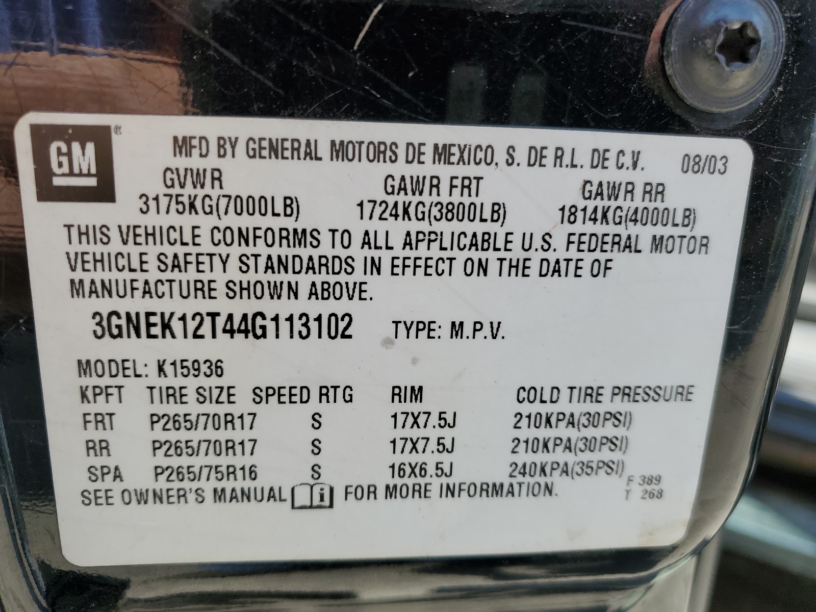 3GNEK12T44G113102 2004 Chevrolet Avalanche K1500