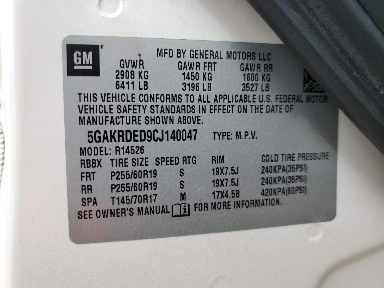 5GAKRDED9CJ140047 2012 Buick Enclave