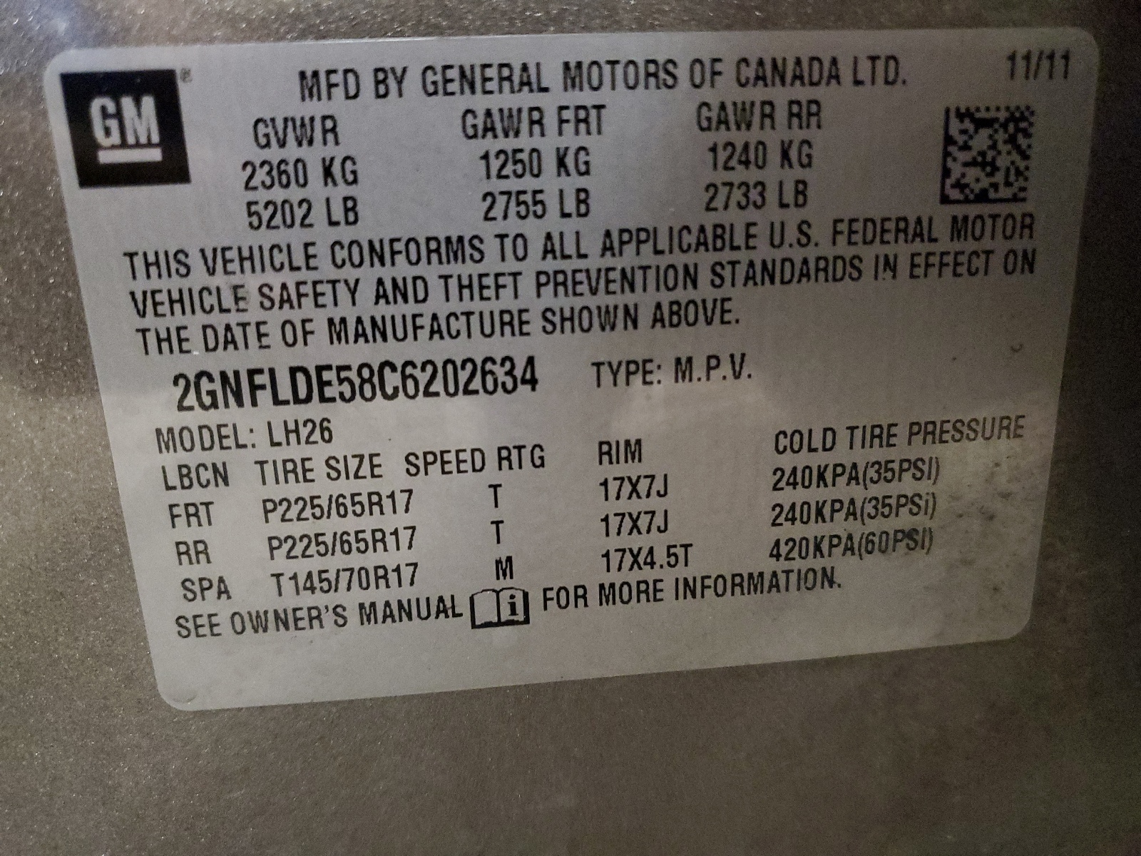 2GNFLDE58C6202634 2012 Chevrolet Equinox Lt