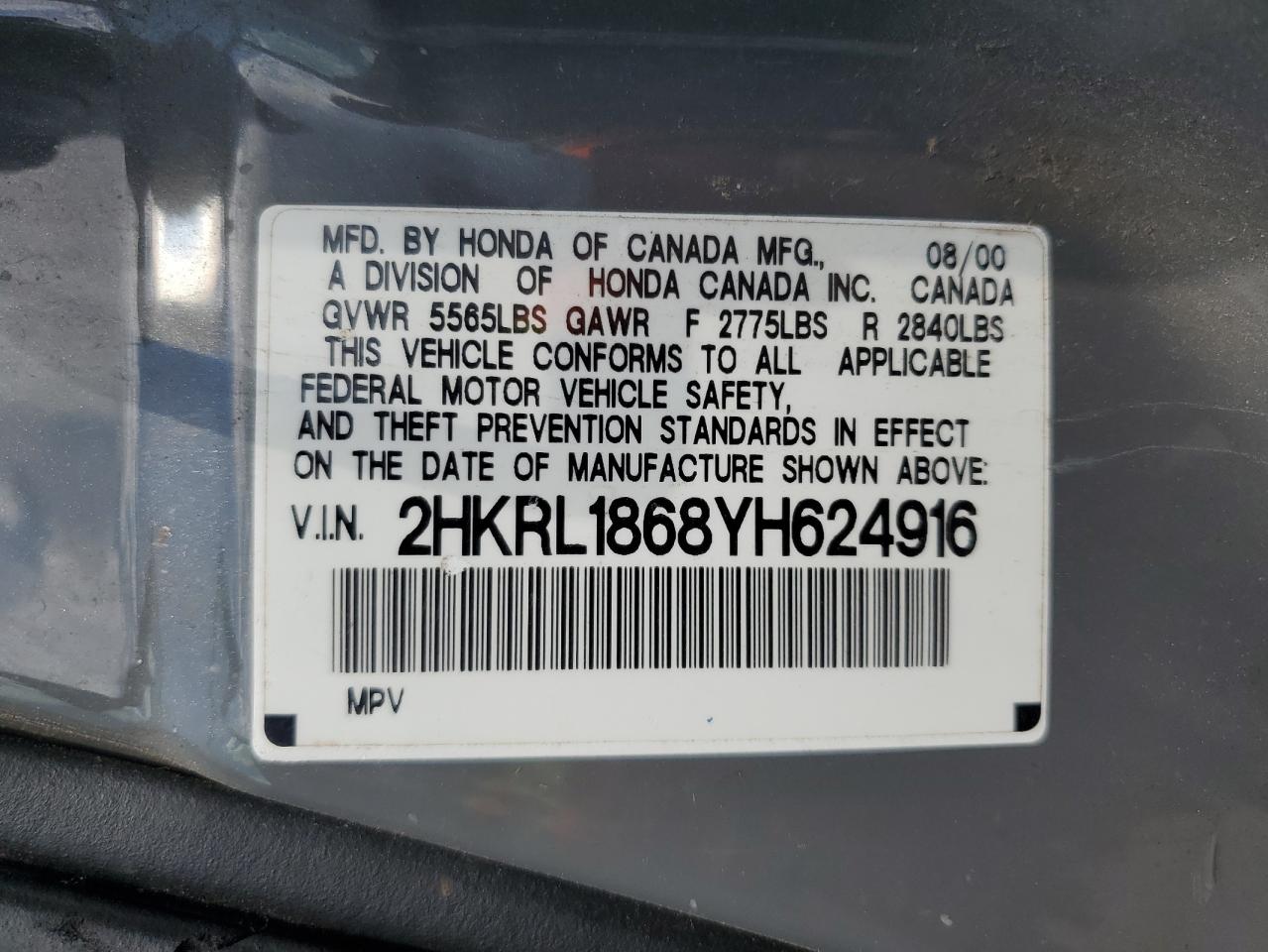 2HKRL1868YH624916 2000 Honda Odyssey Ex