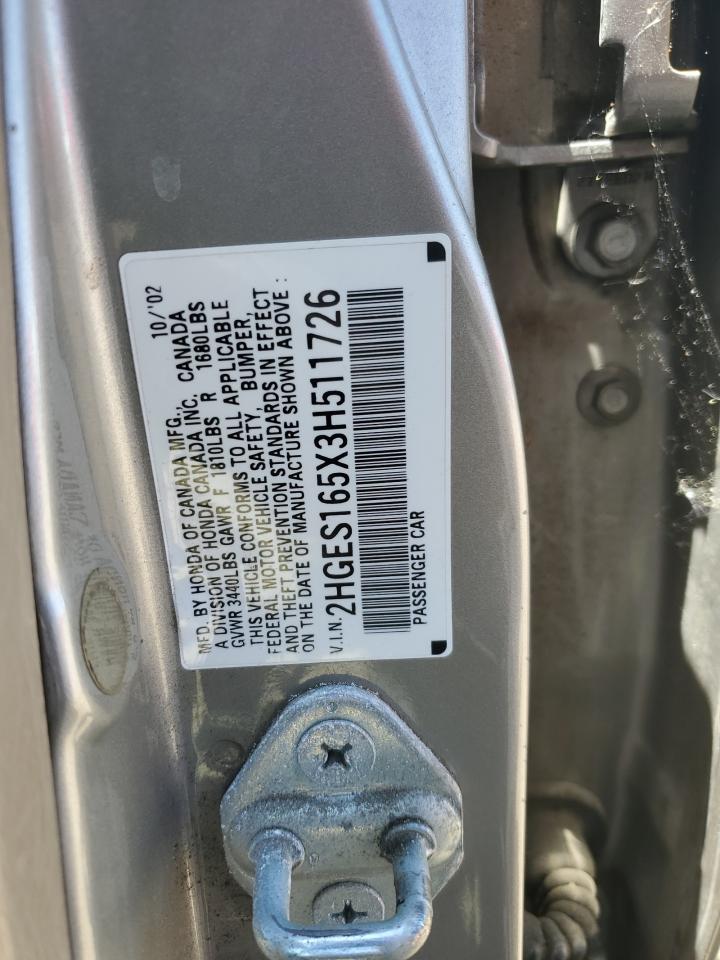 2003 Honda Civic Lx VIN: 2HGES165X3H511726 Lot: 63872934