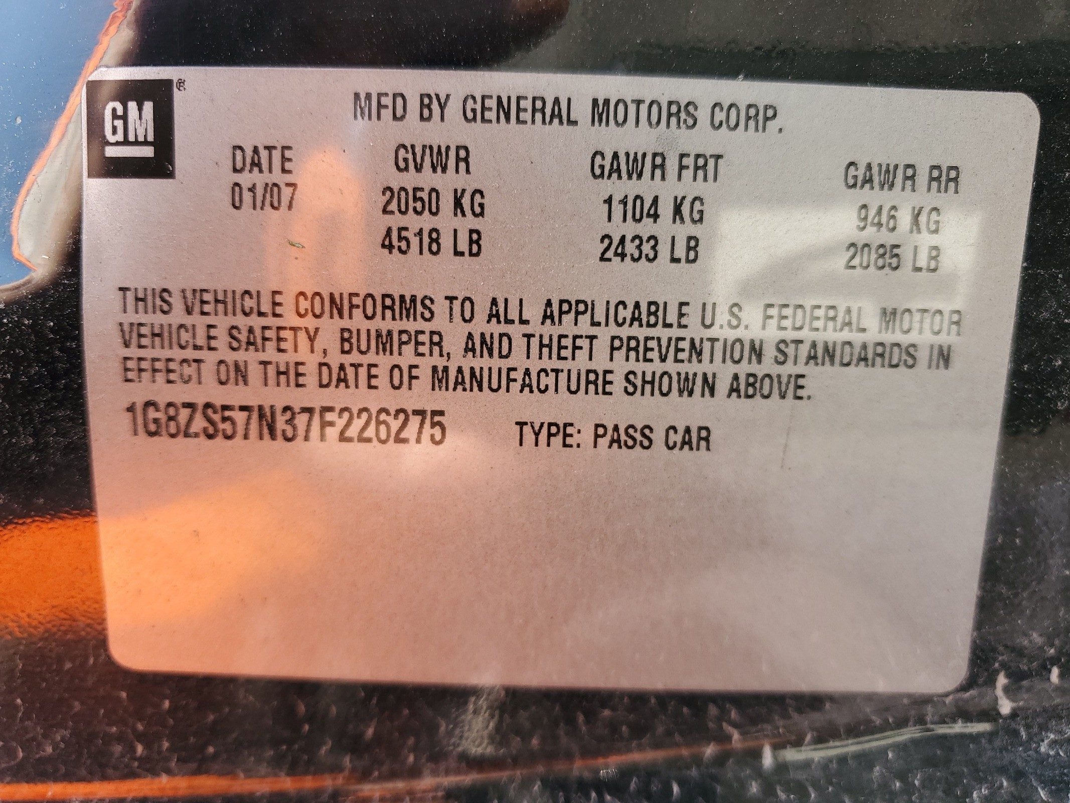 1G8ZS57N37F226275 2007 Saturn Aura Xe