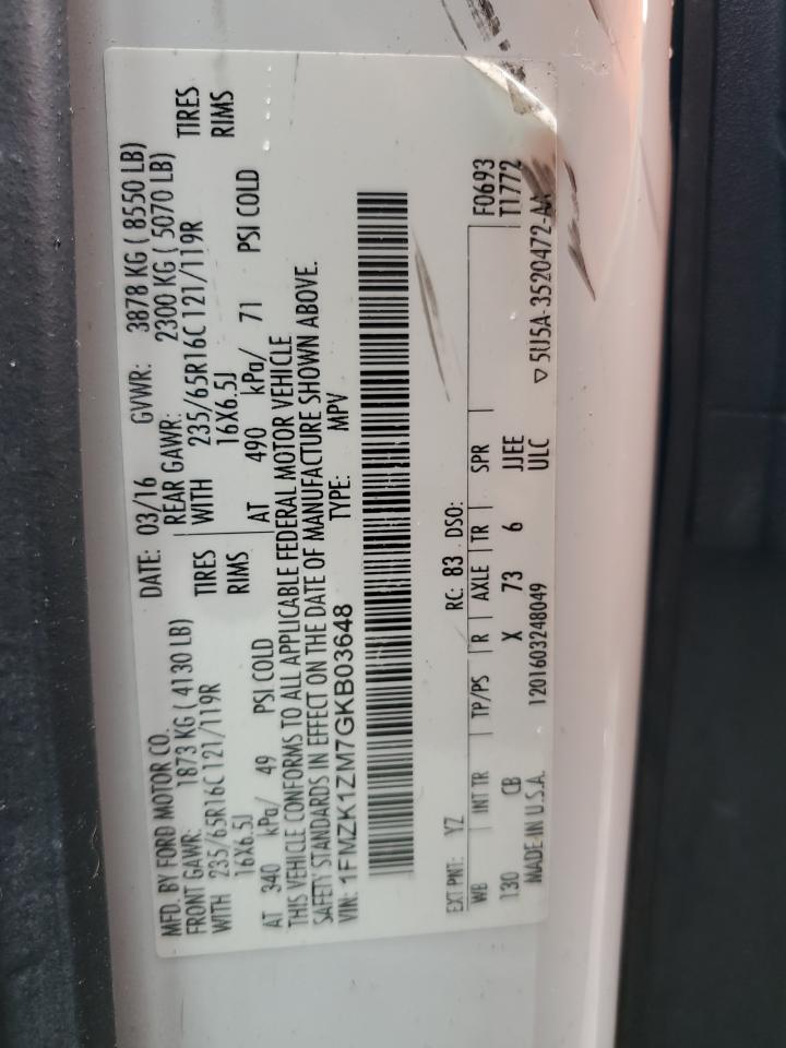 2016 Ford Transit T-150 VIN: 1FMZK1ZM7GKB03648 Lot: 63694844