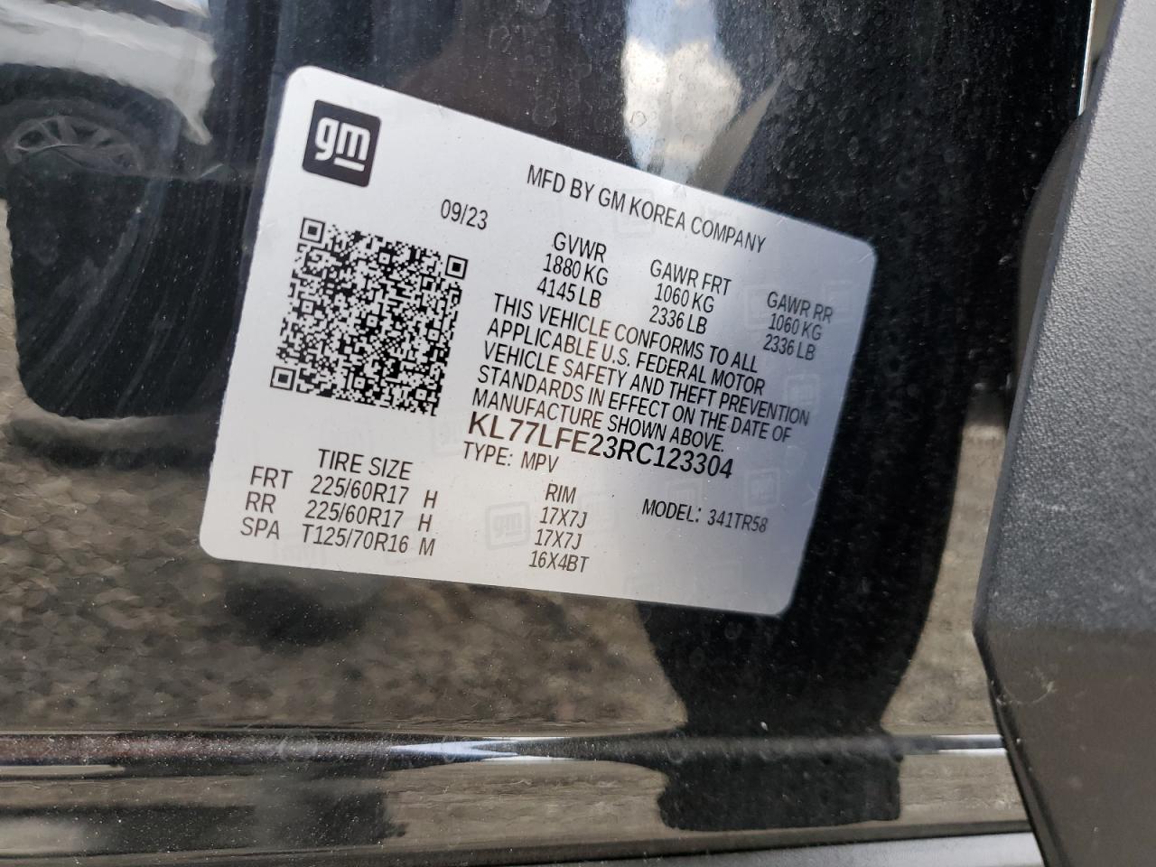 2024 Chevrolet Trax Ls VIN: KL77LFE23RC123304 Lot: 64050464