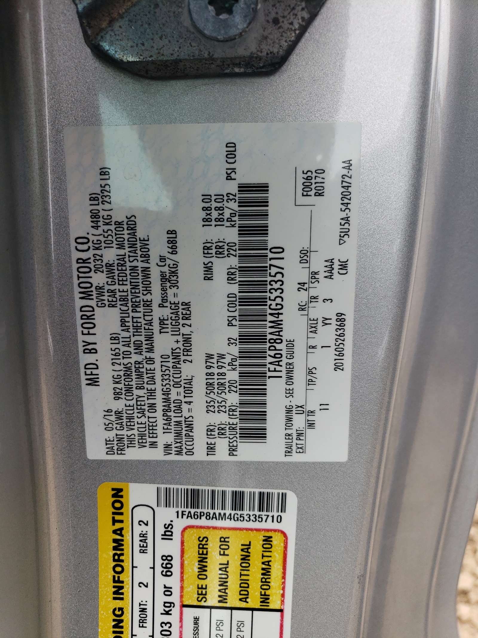 1FA6P8AM4G5335710 2016 Ford Mustang