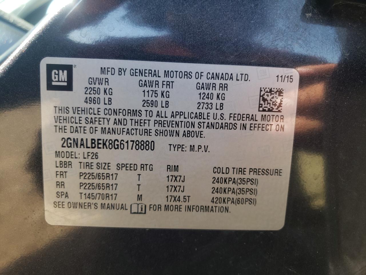 2016 Chevrolet Equinox Ls VIN: 2GNALBEK8G6178880 Lot: 63719704