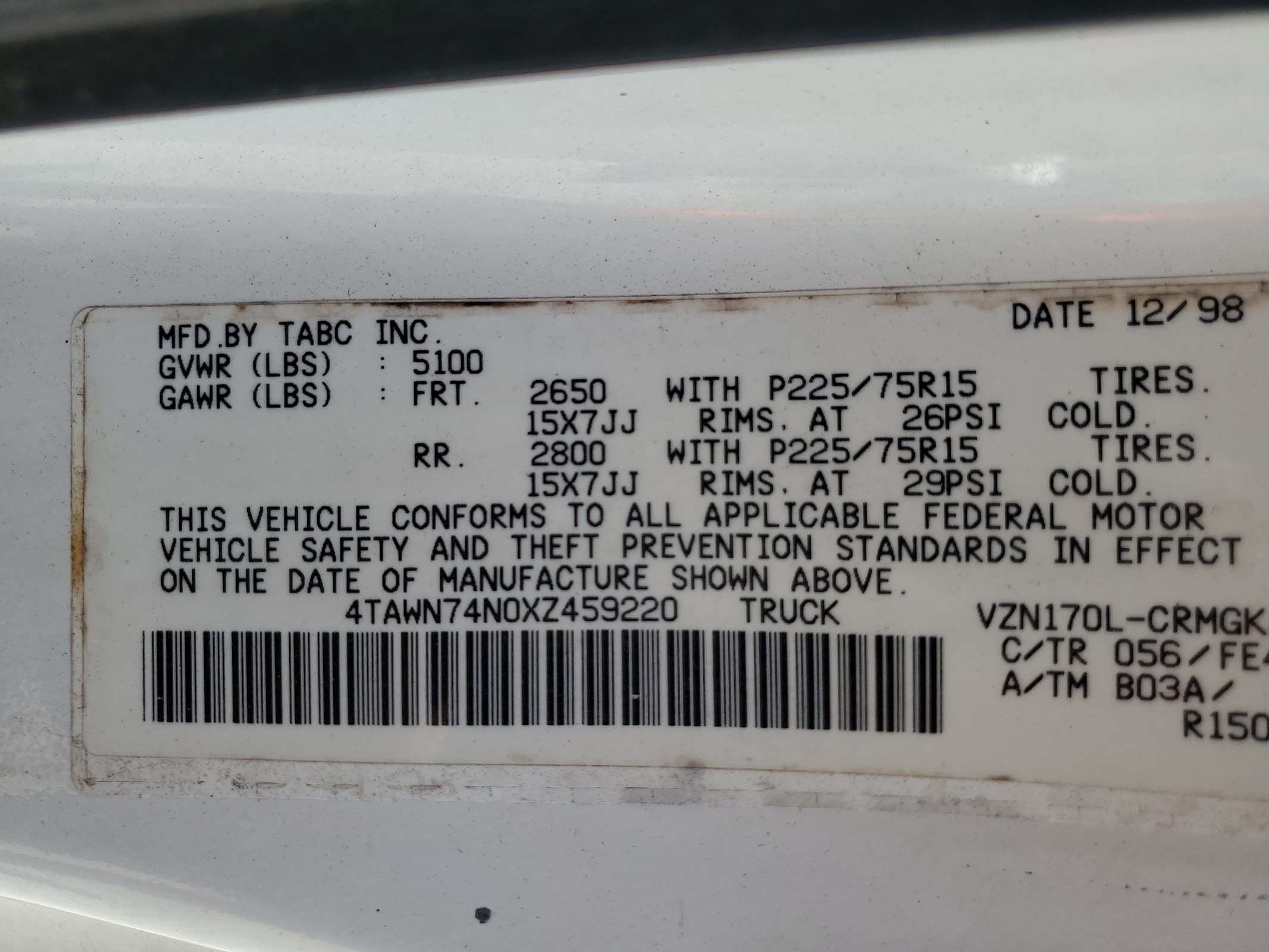 4TAWN74N0XZ459220 1999 Toyota Tacoma Xtracab Limited