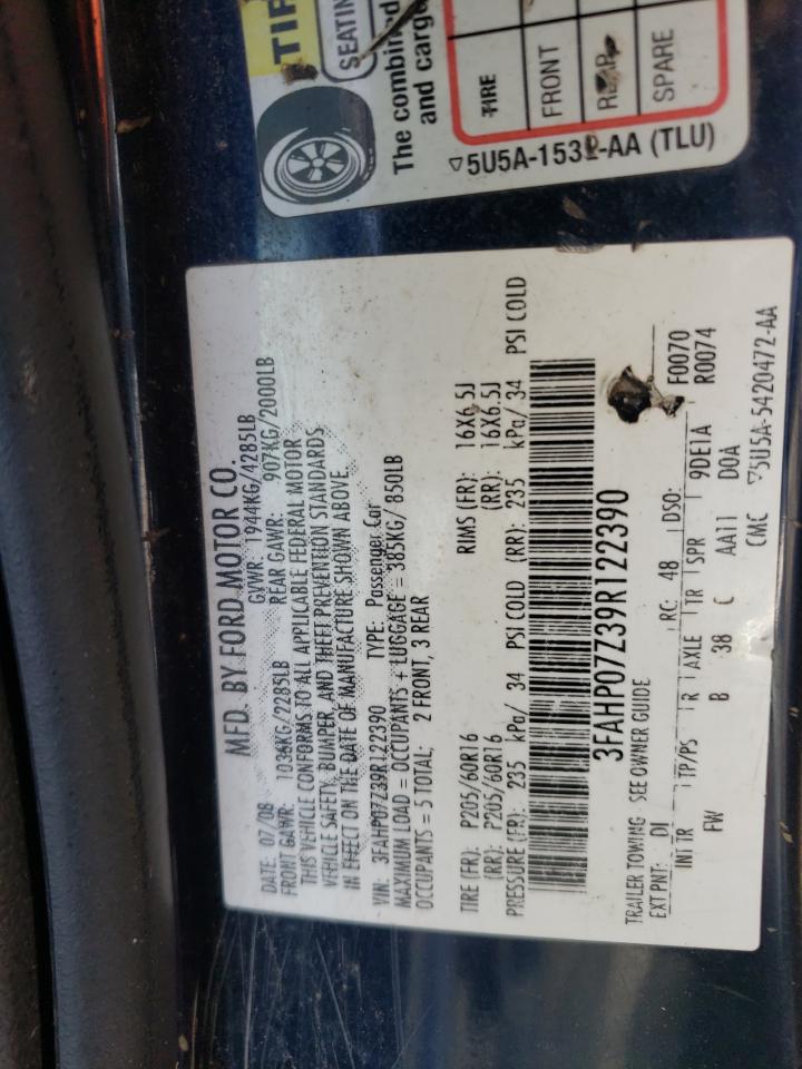 2009 Ford Fusion Se VIN: 3FAHP07Z39R122390 Lot: 60766674