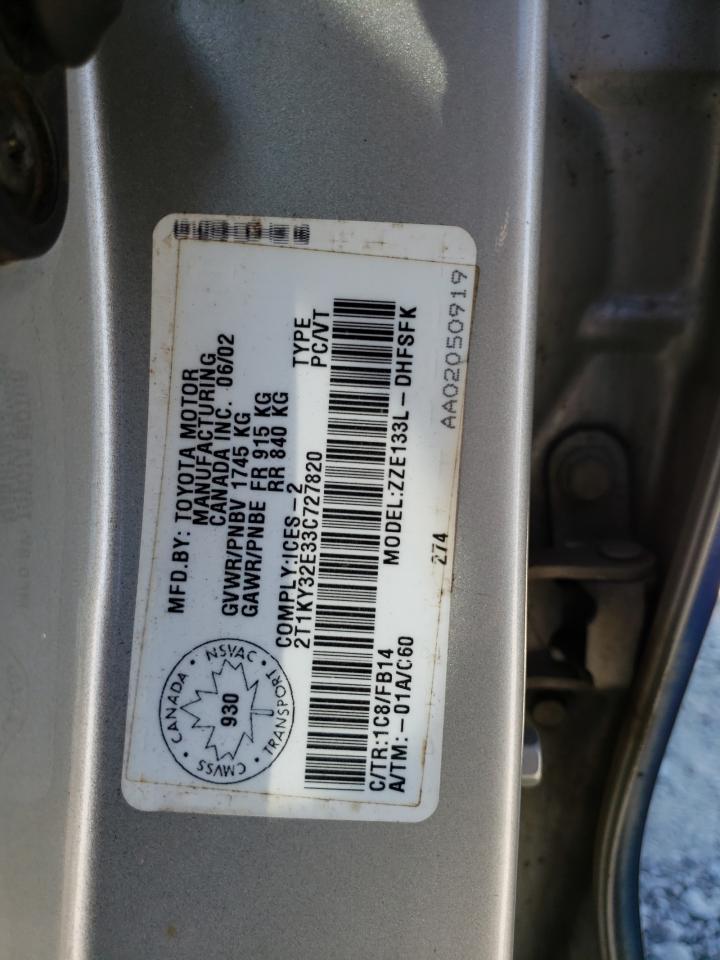 2003 Toyota Corolla Matrix Xrs VIN: 2T1KY32E33C727820 Lot: 61609504