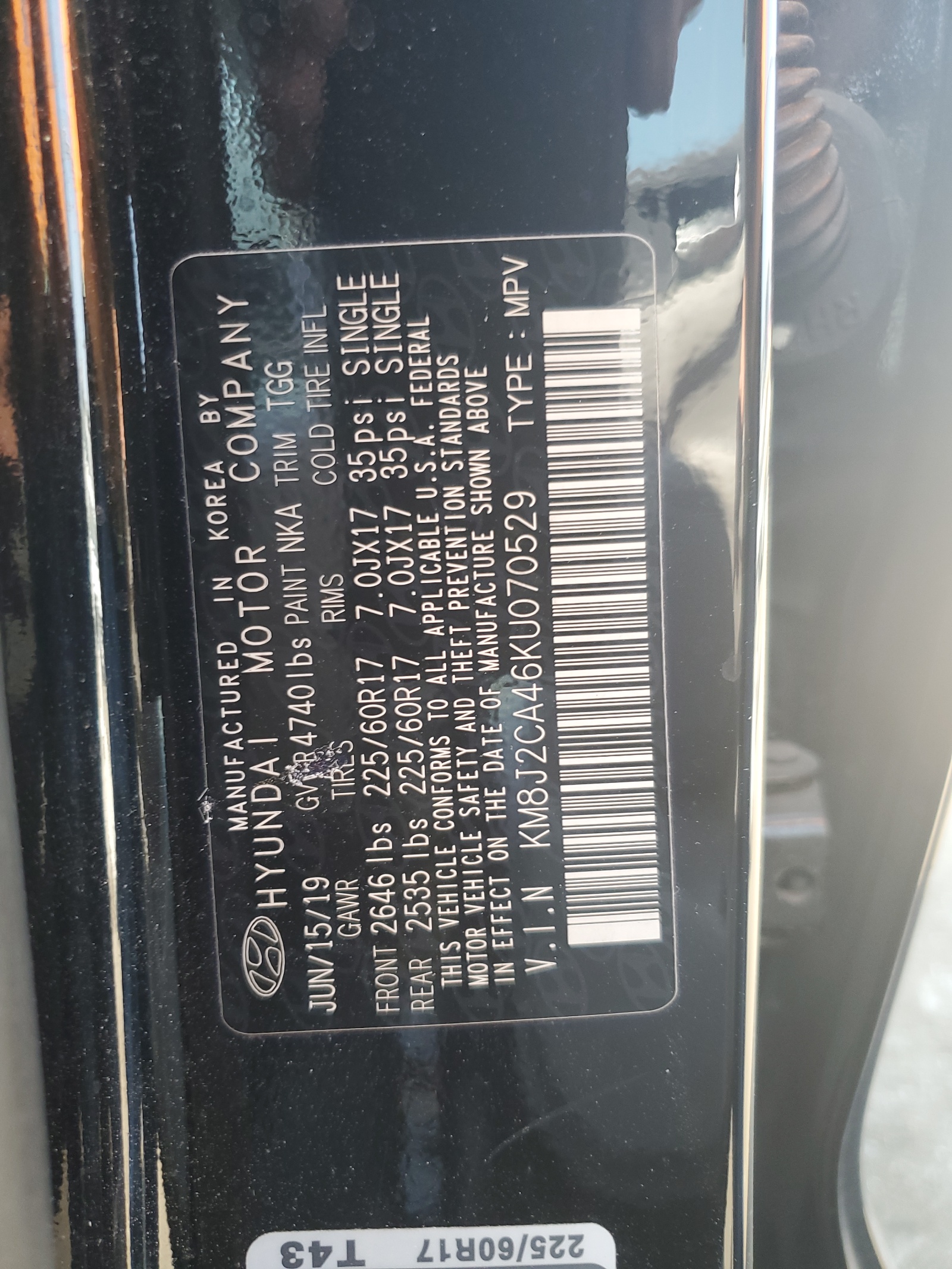 KM8J2CA46KU070529 2019 Hyundai Tucson Se