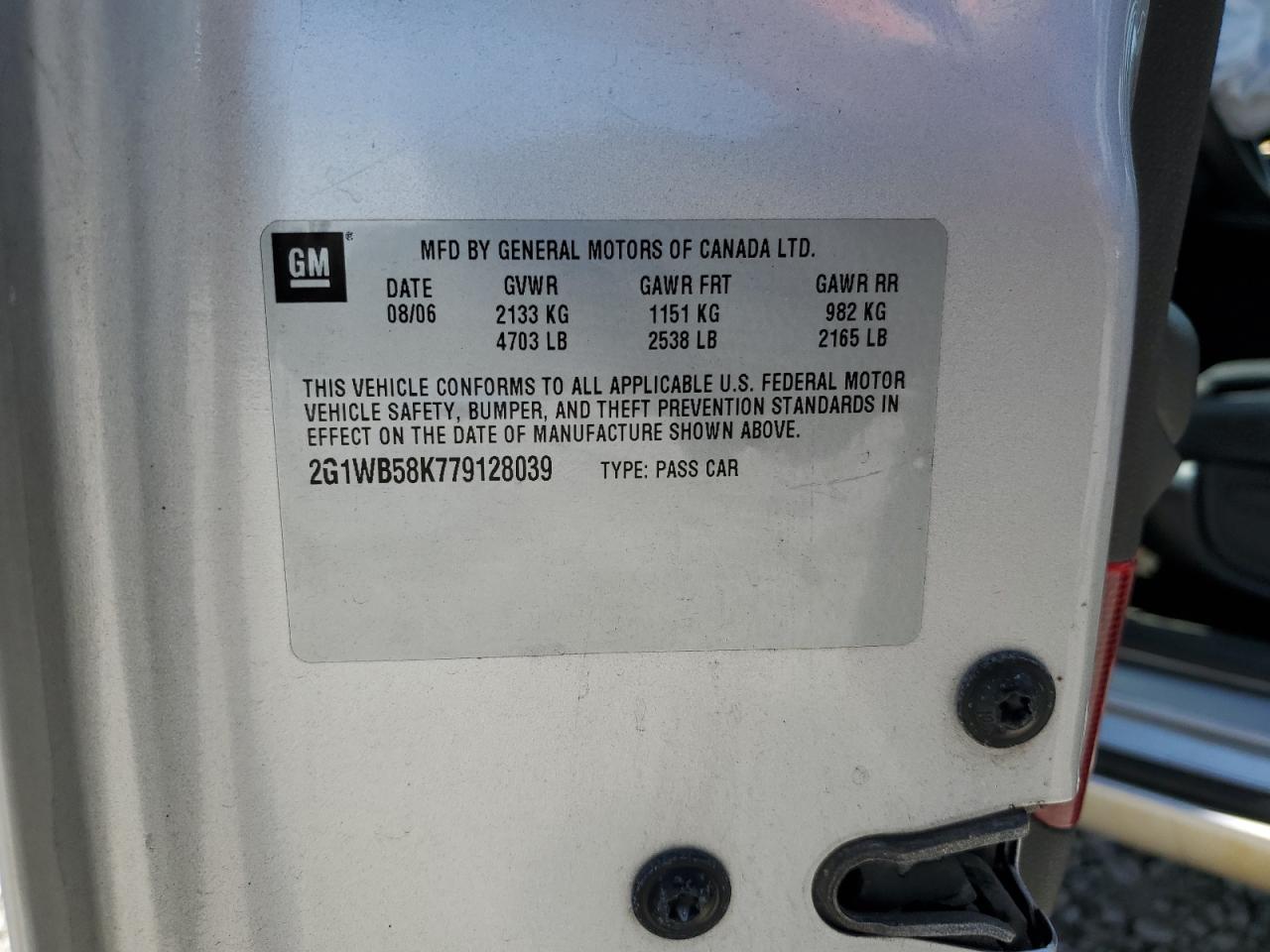 2007 Chevrolet Impala Ls VIN: 2G1WB58K779128039 Lot: 62942364