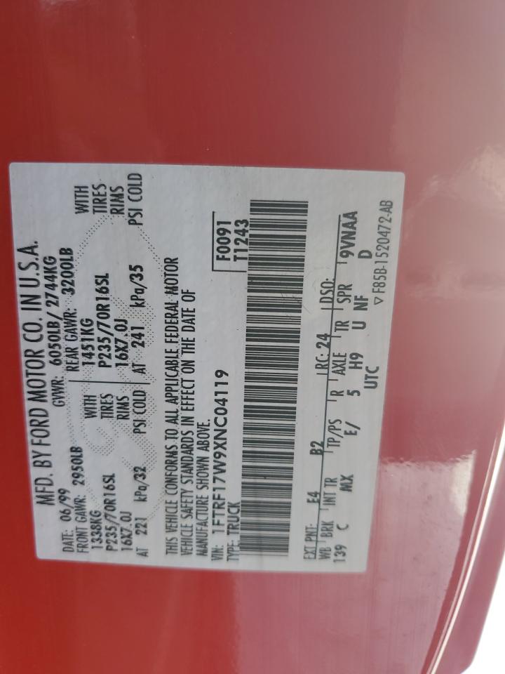 1999 Ford F150 VIN: 1FTRF17W9XNC04119 Lot: 64605784