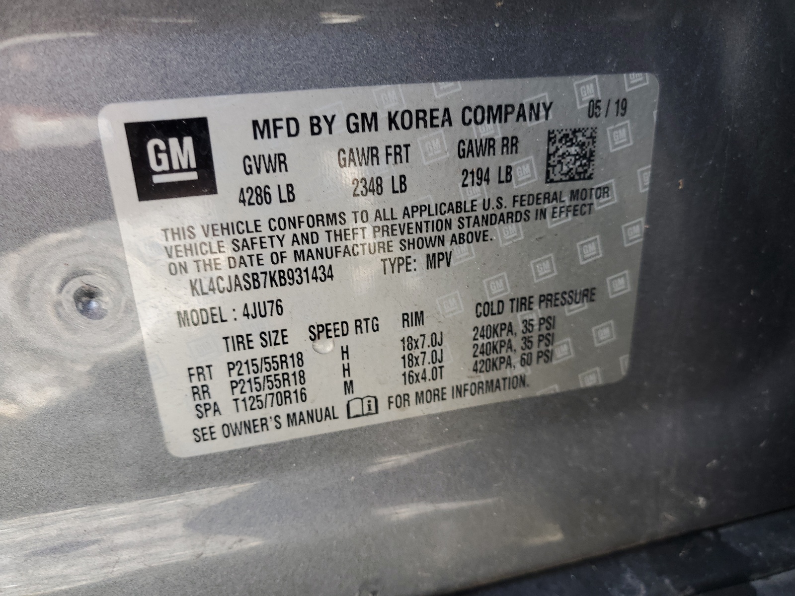 KL4CJASB7KB931434 2019 Buick Encore Preferred