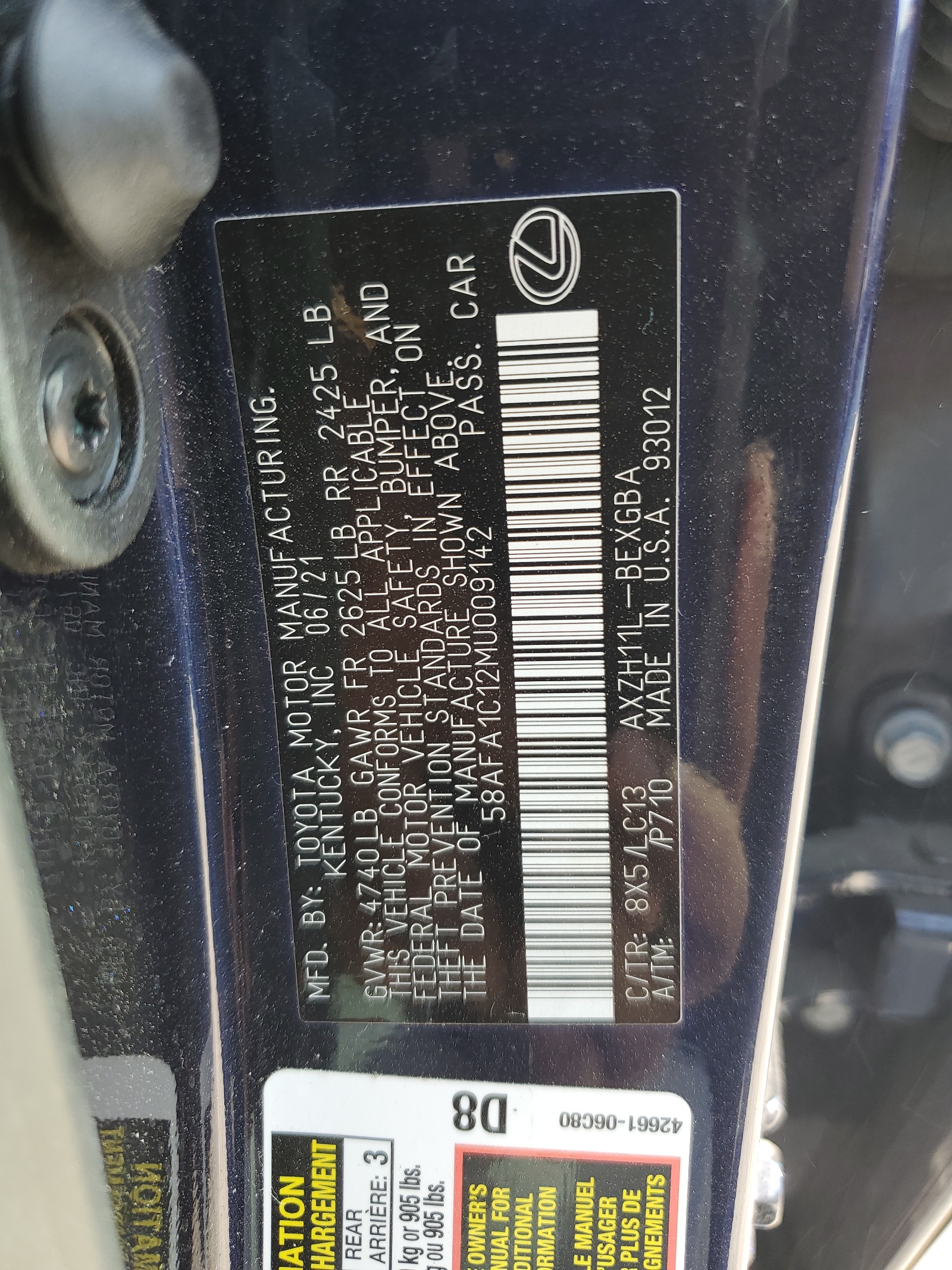 58AFA1C12MU009142 2021 Lexus Es 300H Ultra Luxury