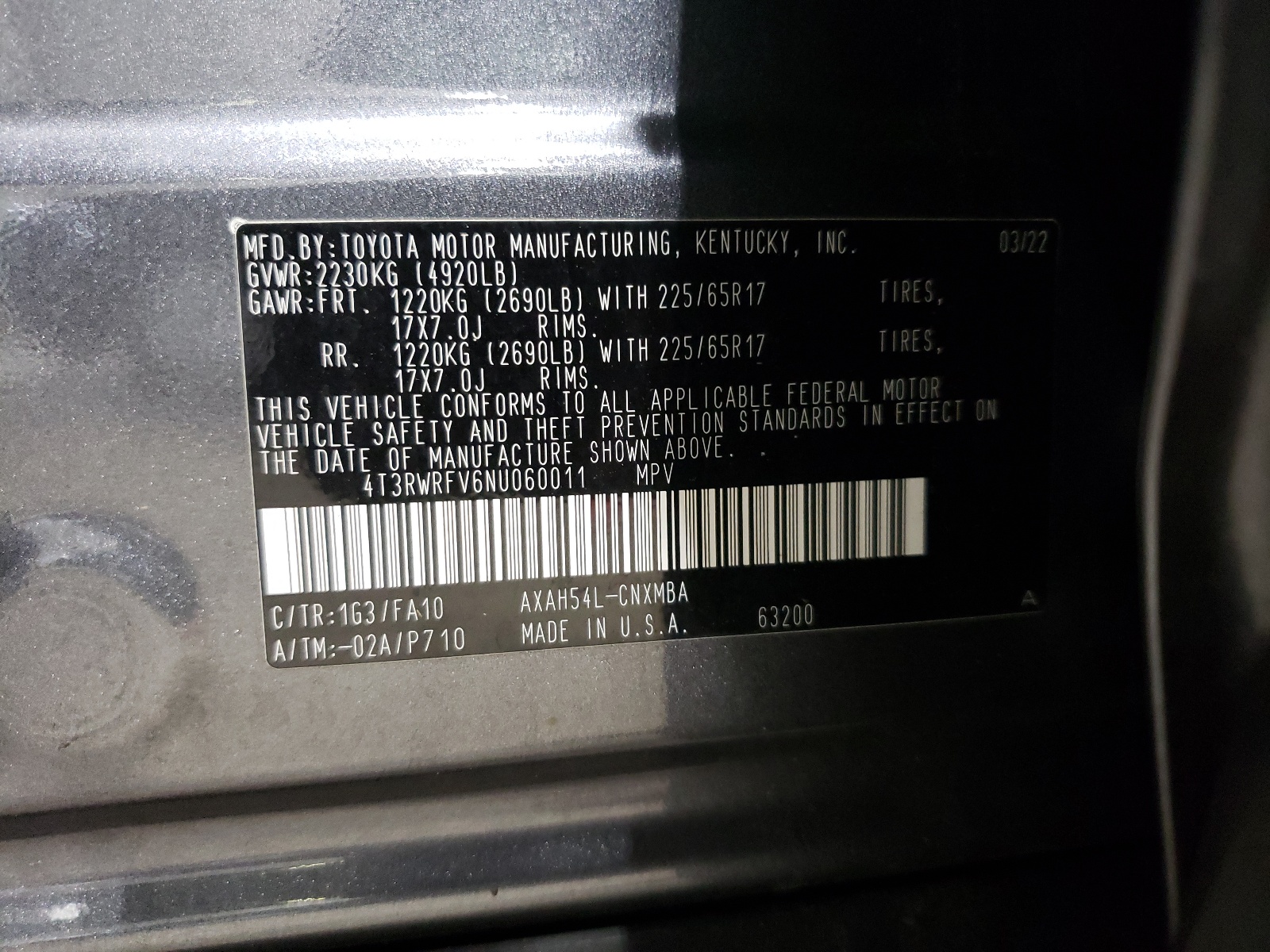 4T3RWRFV6NU060011 2022 Toyota Rav4 Xle