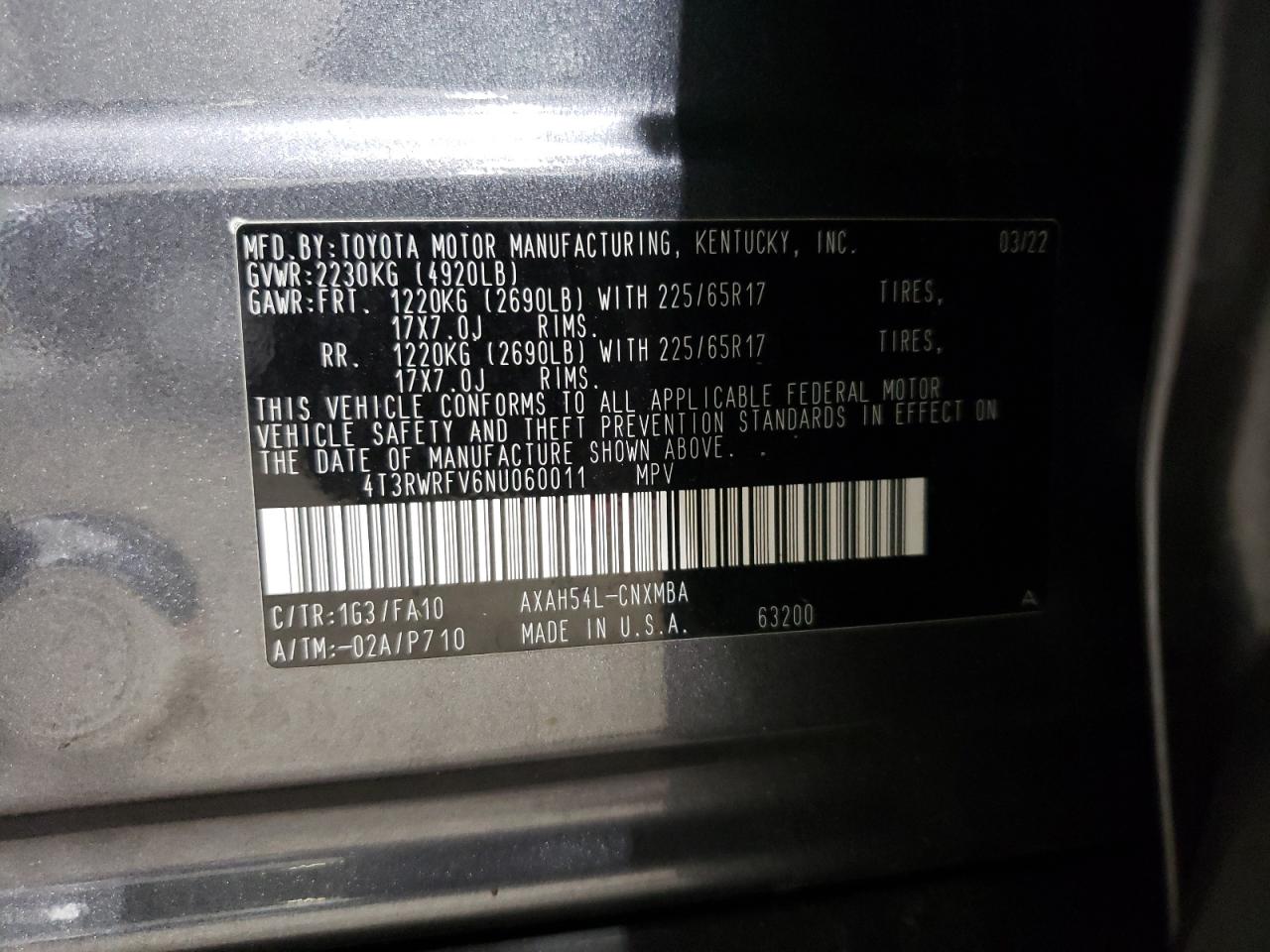 2022 Toyota Rav4 Xle VIN: 4T3RWRFV6NU060011 Lot: 65065474