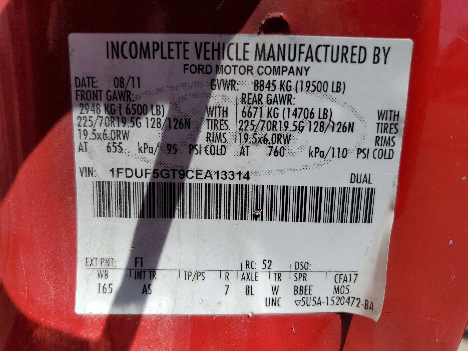 1FDUF5GT9CEA13314 2012 Ford F550 Super Duty