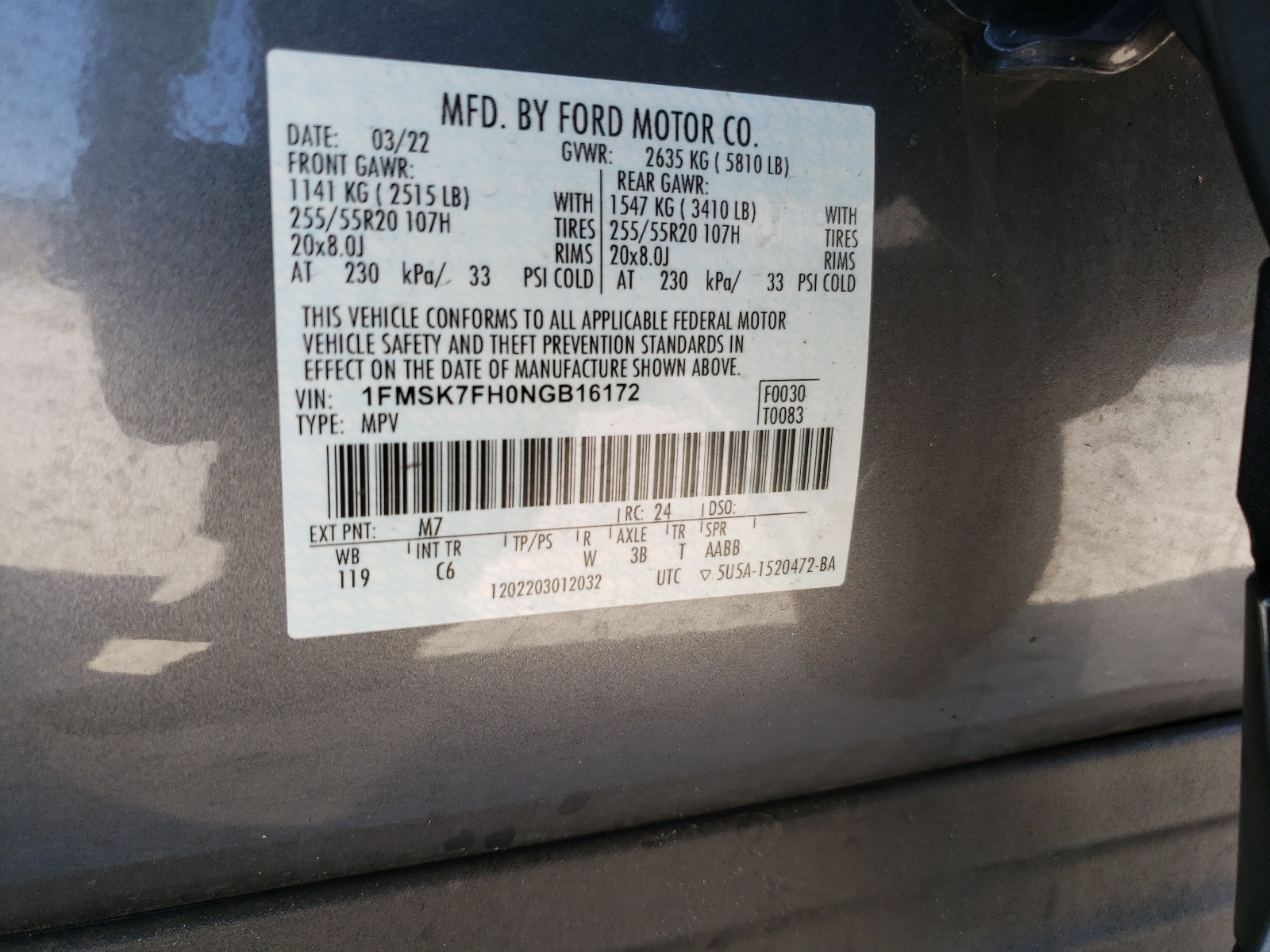 1FMSK7FH0NGB16172 2022 Ford Explorer Limited