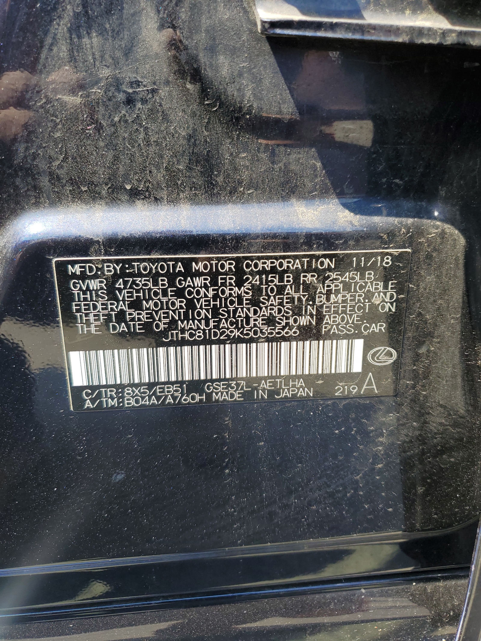 JTHC81D29K5035566 2019 Lexus Is 300