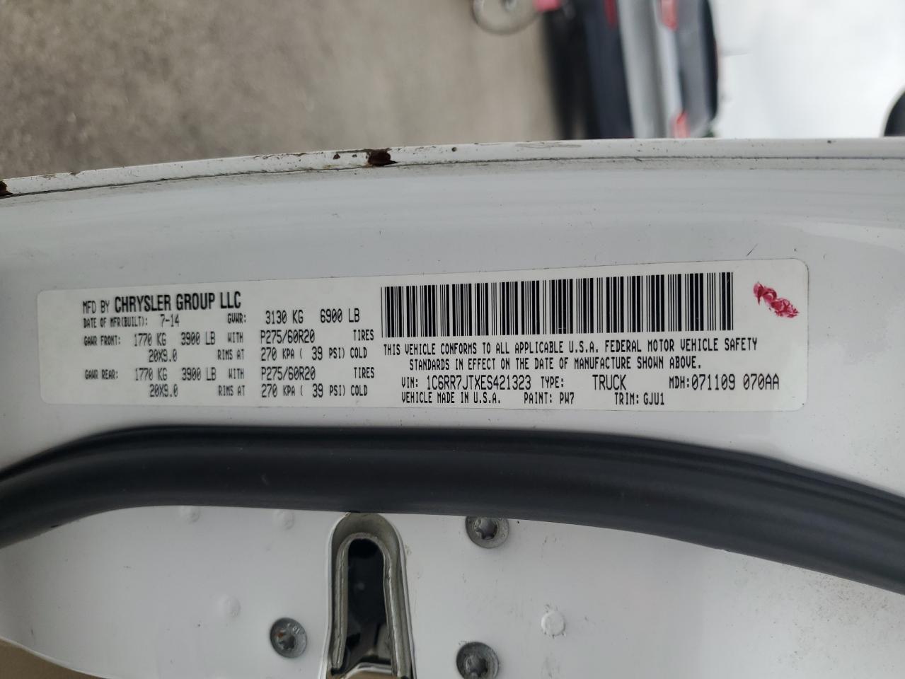 2014 Ram 1500 Laramie VIN: 1C6RR7JTXES421323 Lot: 63551114