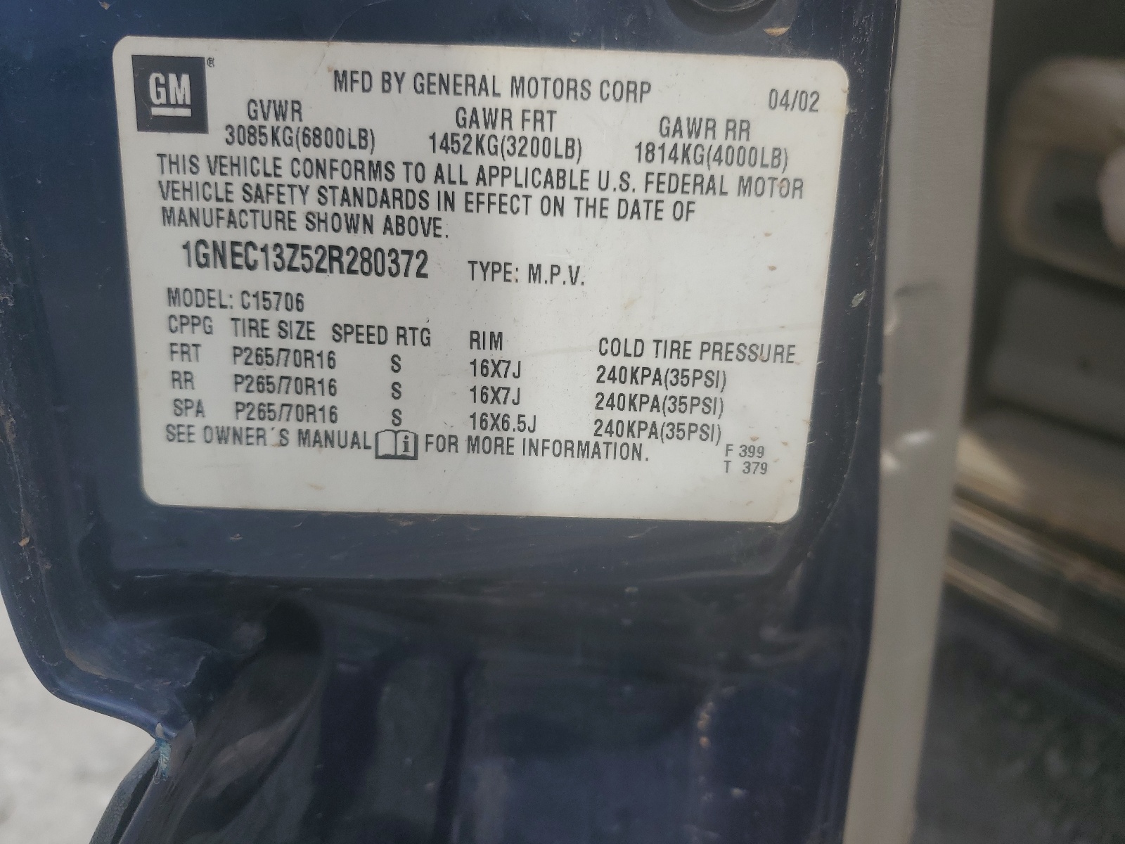 1GNEC13Z52R280372 2002 Chevrolet Tahoe C1500