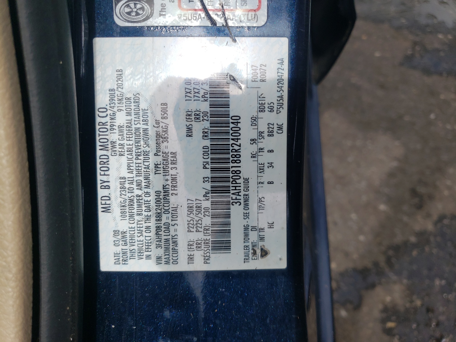 3FAHP08188R240040 2008 Ford Fusion Sel