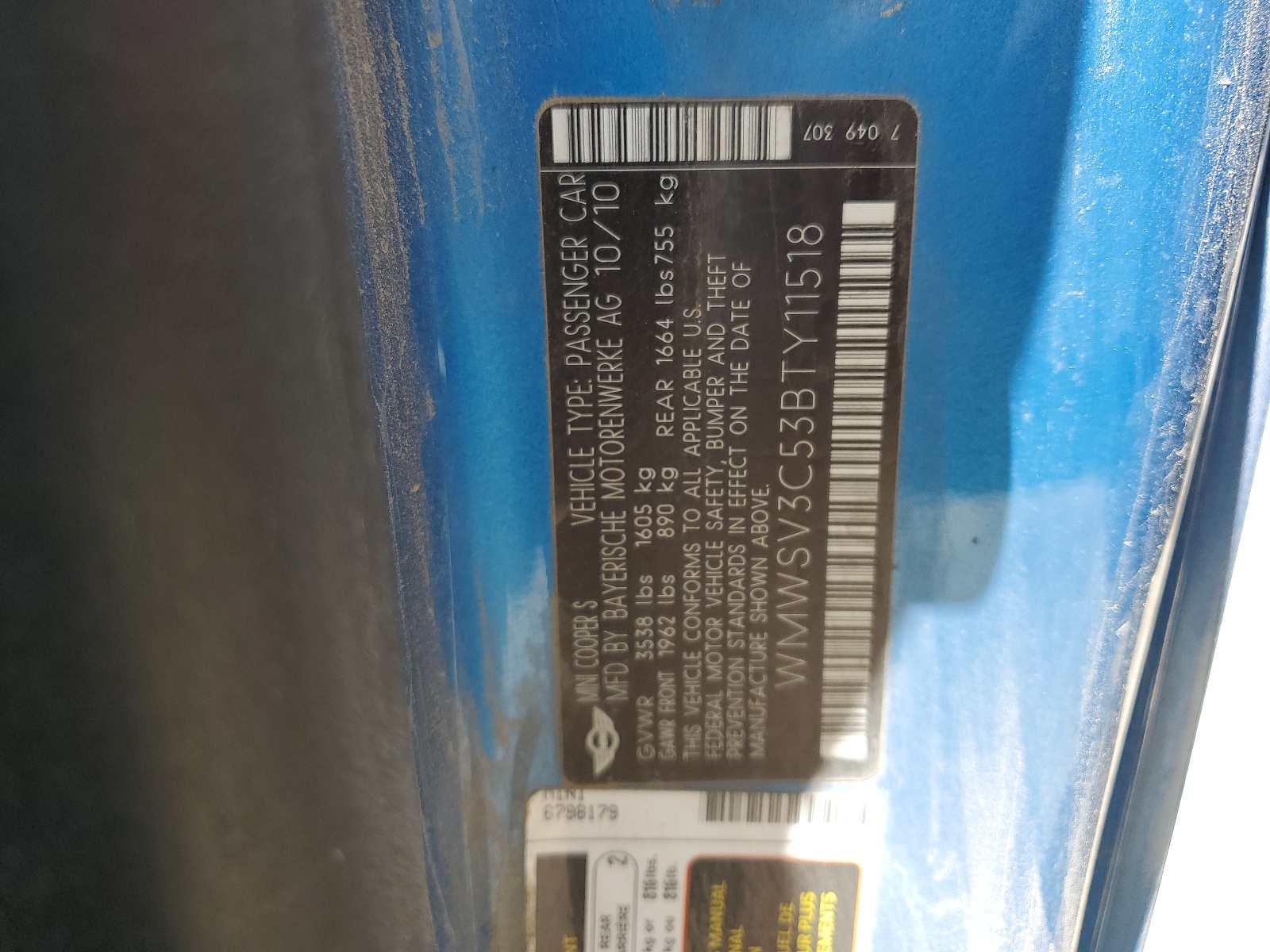 WMWSV3C53BTY11518 2011 Mini Cooper S