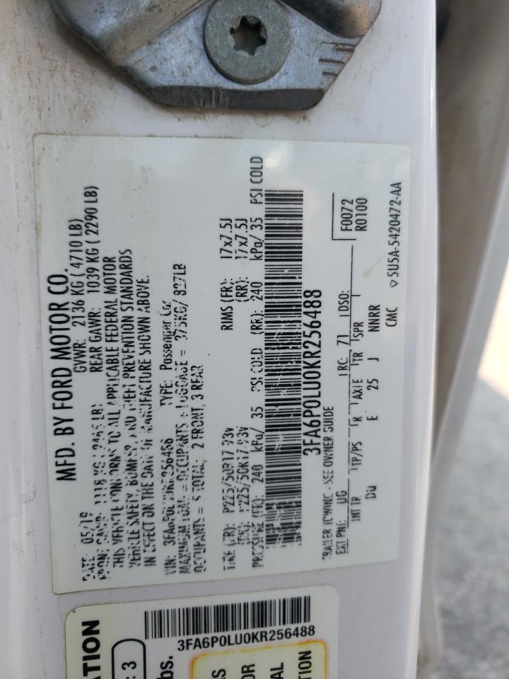 2019 Ford Fusion Se VIN: 3FA6P0LU0KR256488 Lot: 64151144