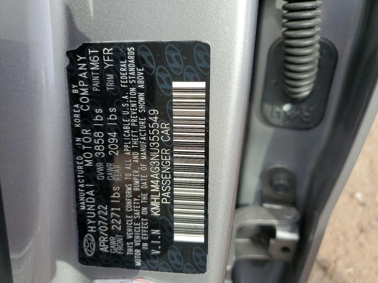 2022 Hyundai Elantra Sel VIN: KMHLM4AG3NU355549 Lot: 61813764